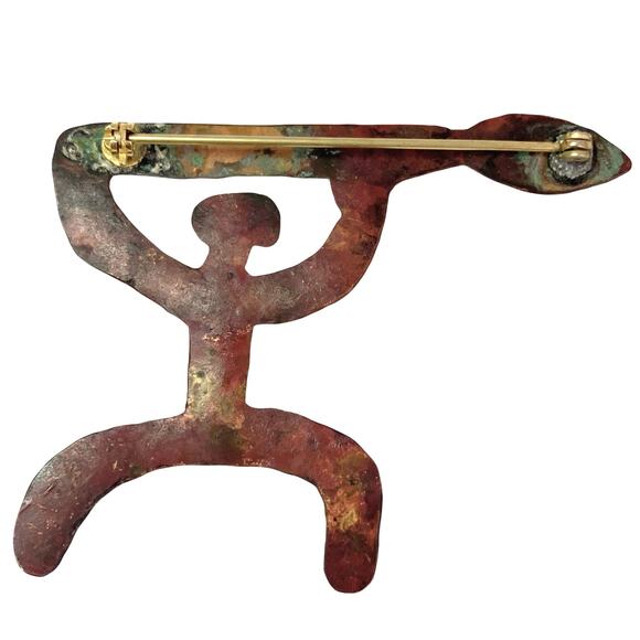 VTG 60s Primitivist Copper Figural Modernist Brooch Hammered Studio Pin - Picture 6 of 11
